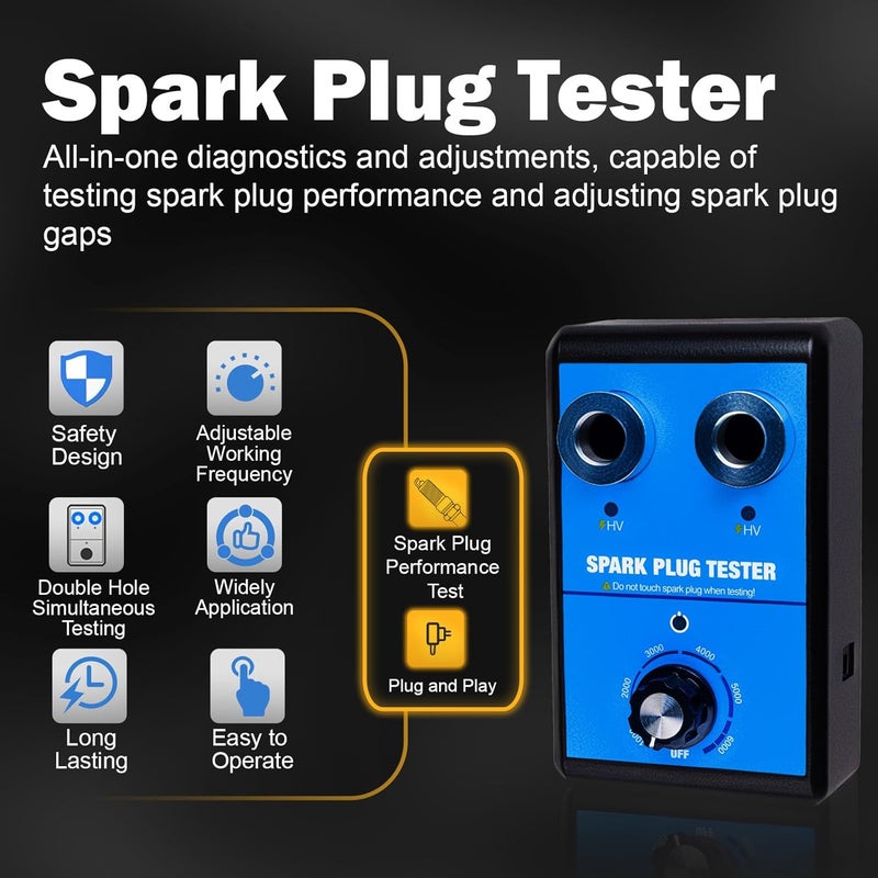CNRAQR Spark Plug Tester & Spark Plug Gap Tool Kit 0 to 6000RPM with Double Hole Spark Plug Adjustable Gap Tool with Feeler Gauge Ignition Coil Tester for 12V Gasoline Vehicles Spark Plug Socket - Image 4